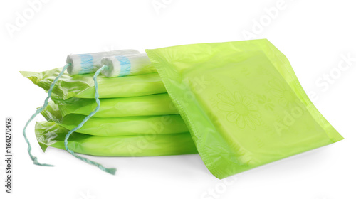 Tableau sur toile Menstrual pads and tampons on white background