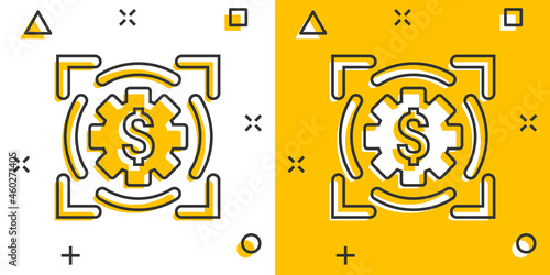 Money revenue icon in comic style. Dollar coin cartoon vector illustration on white isolated background. Finance structure splash effect business concept.