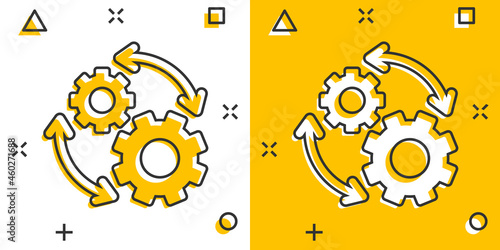 Workflow icon in comic style. Gear effective cartoon vector illustration on white isolated background. Process organization splash effect business concept.