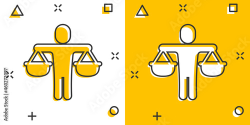 Ethic balance icon in comic style. Honesty cartoon vector illustration on isolated background. Decision splash effect business concept.