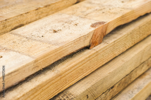 Stack of wooden planks. Close-up
