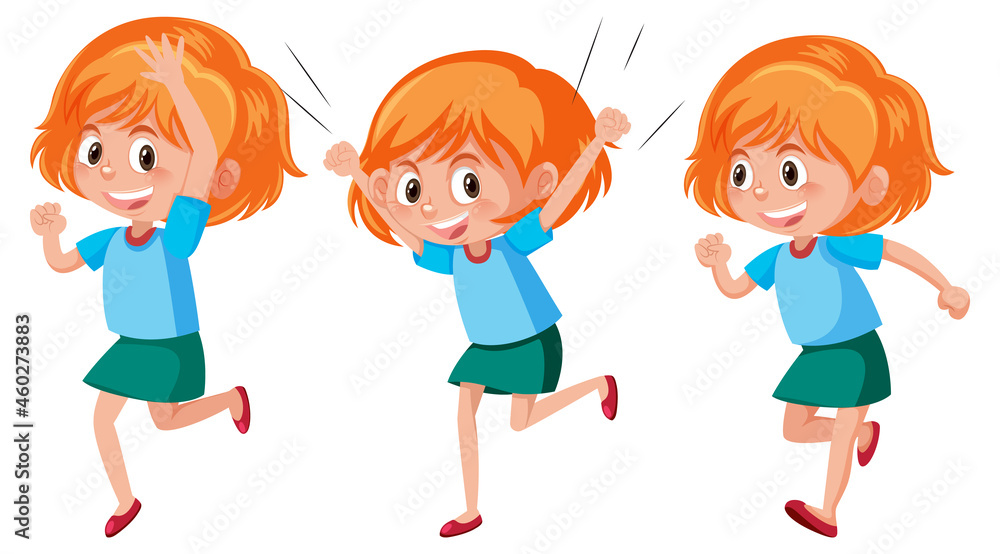 Cartoon character of a girl with different poses