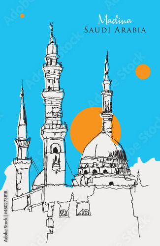 Drawing sketch illustration of Madina, Saudi Arabia