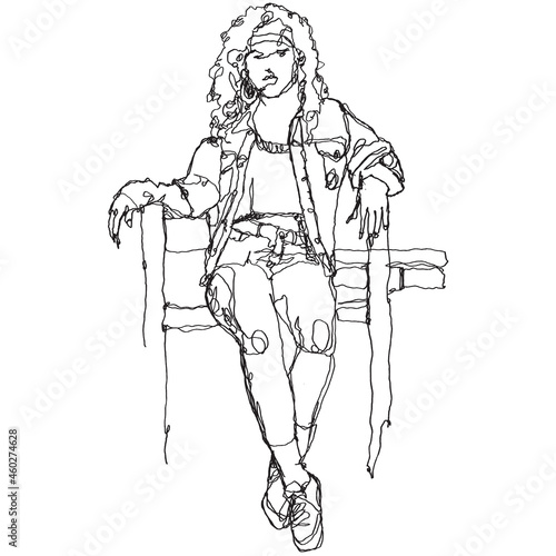 Vector free hand drawing illustration of a woman sitting on a bench