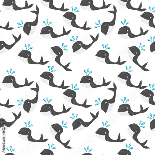 Seamless pattern with whales. Vector graphics