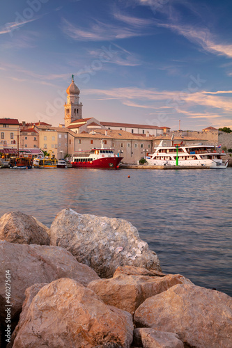 Obraz na płótnie Town of Krk, Croatia. Cityscape image of Krk, Croatia located on Krk Island with the Krk Cathedral at summer sunset. w salonie