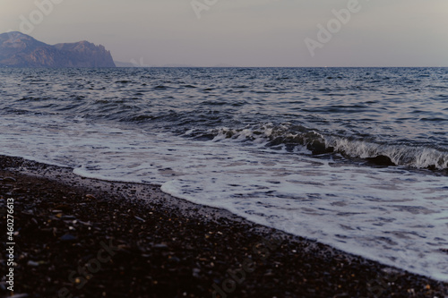 Sea beach in the evening in cloudy weather