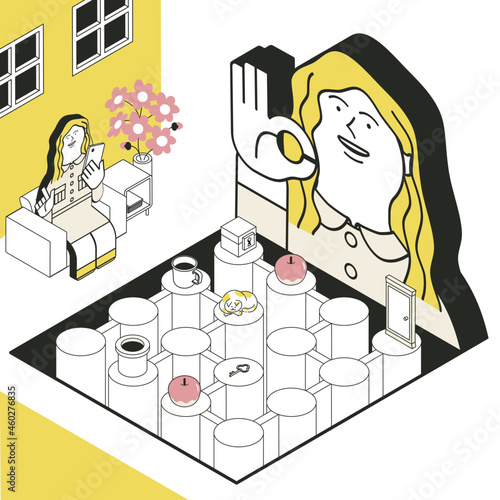 女性と選択肢のイラスト
