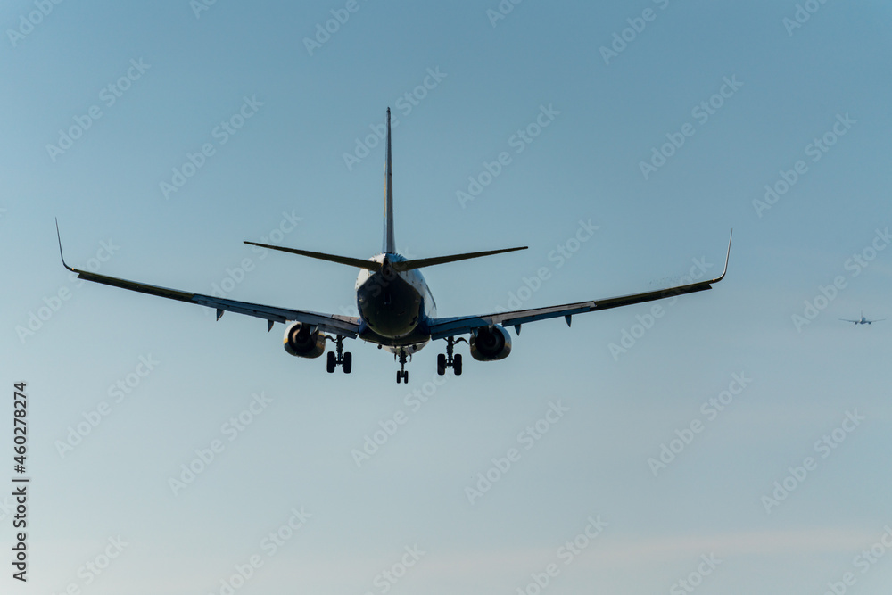 Fototapeta premium airplane prepares for landing with extended landing gear