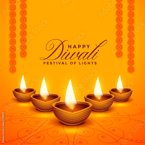 happy diwali realistic festival decoration card design