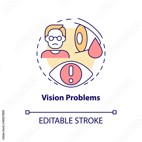 Vision problems concept icon. Hypertension symptom abstract idea thin line illustration. Blurred vision. Hypertensive crisis sign. Vector isolated outline color drawing. Editable stroke