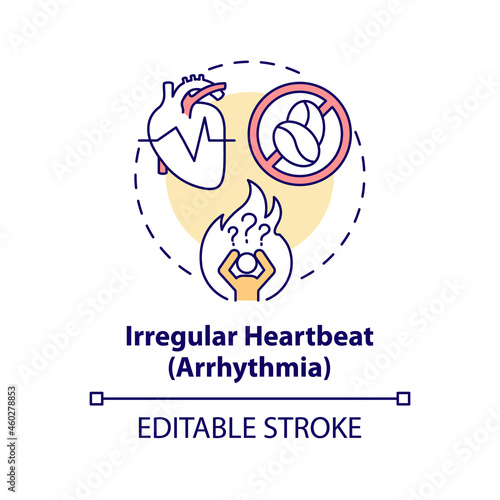 Irregular heartbeat concept icon. Heart arrhythmia abstract idea thin line illustration. Hypertension symptom. Hypertensive crisis sign. Vector isolated outline color drawing. Editable stroke