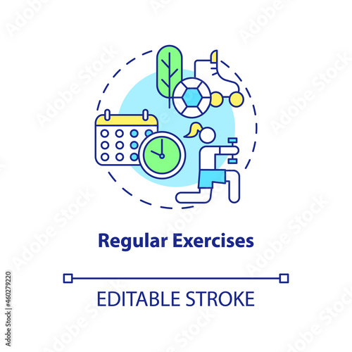Regular exercises concept icon. Hypertension prevention tip abstract idea thin line illustration. Aerobic activities. Support heart health. Vector isolated outline color drawing. Editable stroke