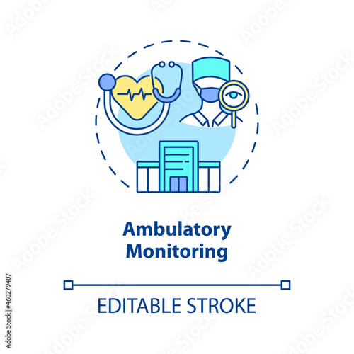 Ambulatory monitoring concept icon. Hypertension test abstract idea thin line illustration. Assess blood pressure over twenty four hour period. Vector isolated outline color drawing. Editable stroke
