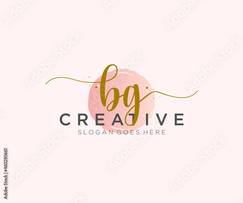 initial BG Feminine logo beauty monogram and elegant logo design, handwriting logo of initial signature, wedding, fashion, floral and botanical with creative template. photo