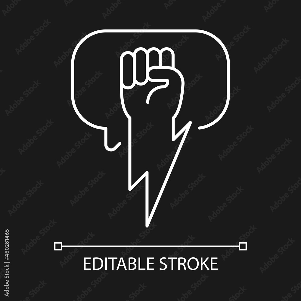 Obraz premium Using strong arguments white linear icon for dark theme. Use solid argumentation during discussion. Thin line customizable illustration. Isolated vector contour symbol for night mode. Editable stroke