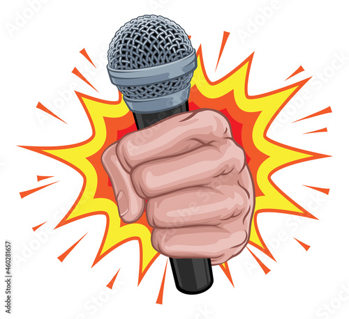 Microphone Fist Hand Explosion Pop Art Cartoon