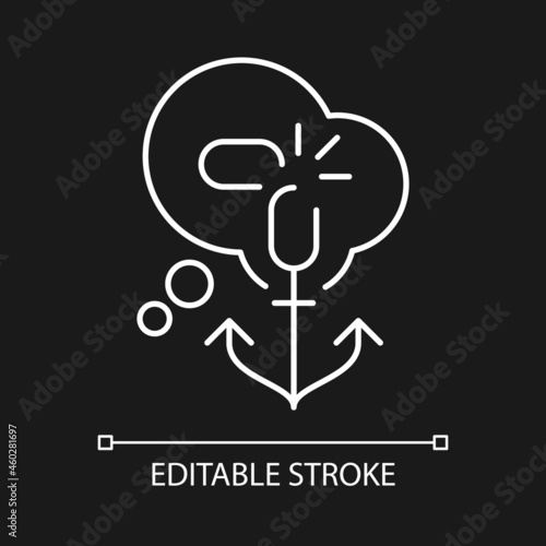 Getting rid of biases white linear icon for dark theme. Stereotype and intolerant attitude. Thin line customizable illustration. Isolated vector contour symbol for night mode. Editable stroke