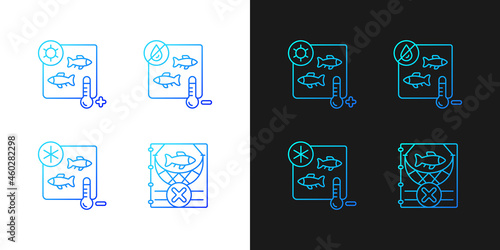 Fish products sterilization gradient icons set for dark and light mode. Heating treatment. Thin line contour symbols bundle. Isolated vector outline illustrations collection on black and white