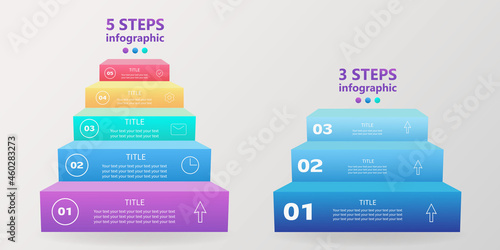 Business infographics set. Ladders from 3 and 5 stages. 3 D. Vector illustration.