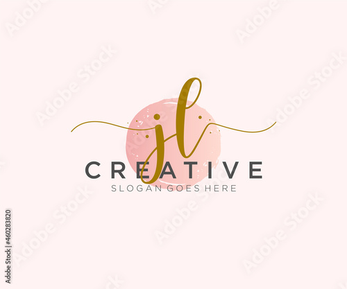 initial JL Feminine logo beauty monogram and elegant logo design, handwriting logo of initial signature, wedding, fashion, floral and botanical with creative template.