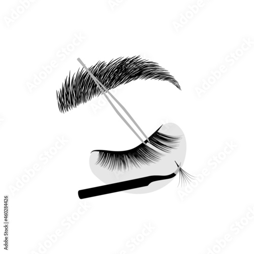 Eyelash extensions icon for beauty salon. Lash, brow, closed eye