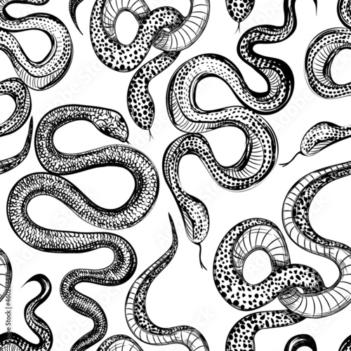 Tattoo snakes seamless pattern. Vintage tattoo print.