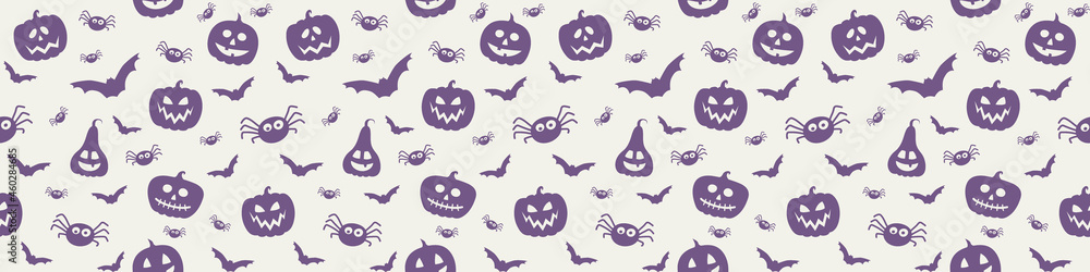Halloween banner with funny pumpkins, bats and spiders. Wallpaper. Vector Halloween banner with funny pumpkins, bats and spiders. Wallpaper. Vector