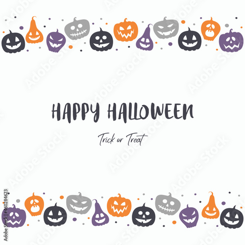 Background with creepy pumpkins. Halloween greeting card. Vector