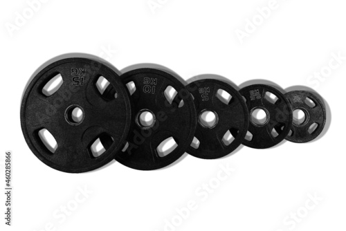 Black barbell with shadow on white background