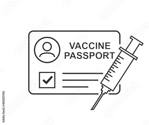 Medicine vaccine passport icon. Vaccinated against the corona virus. Covid-19 vaccination certificate with check mark. Medical card  for health care. Vector illustration.
