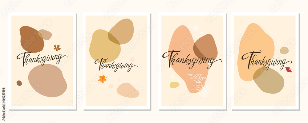 Autumn mood greeting card poster template. Welcome fall season thanksgiving invitation. Minimalist postcard nature leaves and abstract shapes. Vector illustration in flat catoon style.