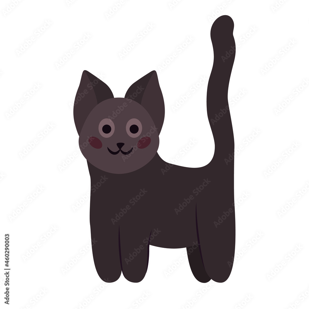 Cute Black Cat in cartoon style. Trendy  illustration  isolated on white. Halloween concept. Good for web  and print.