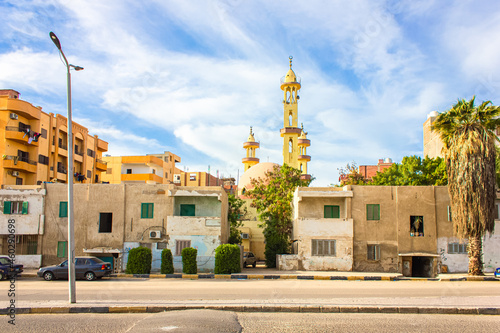 low houses and a mosque in El Dahar area in Hurghada