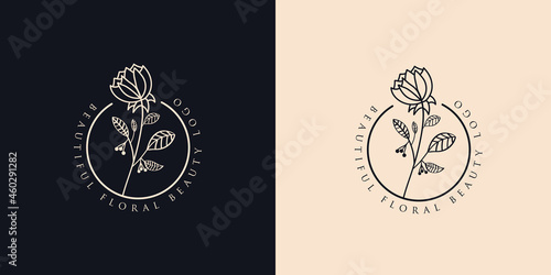Botanical Hand Drawn collection Logo with Wild Flower and Leaves. Logo for spa and beauty salon, boutique, organic shop, wedding, floral designer, interior, photography, cosmetic. vector illustration