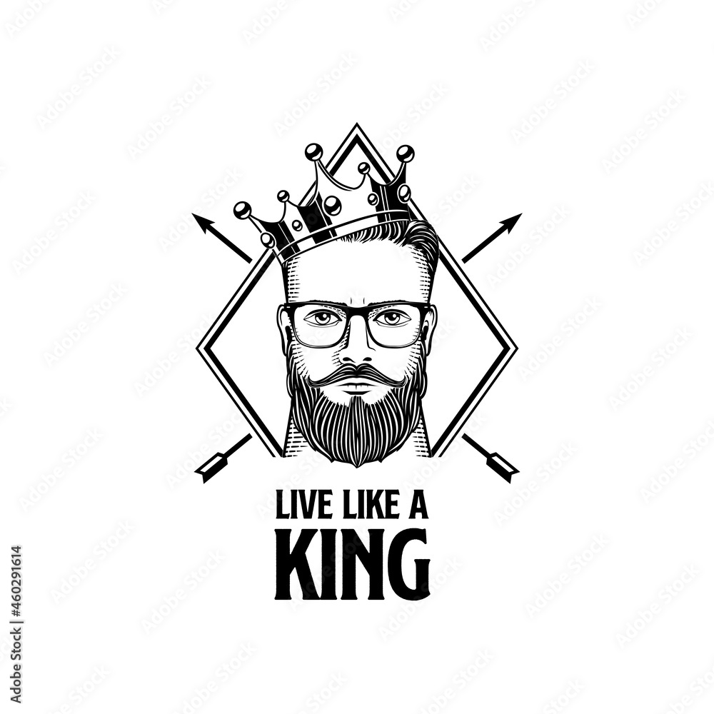 Fototapeta premium Live like a king hipster with crown Vector illustration