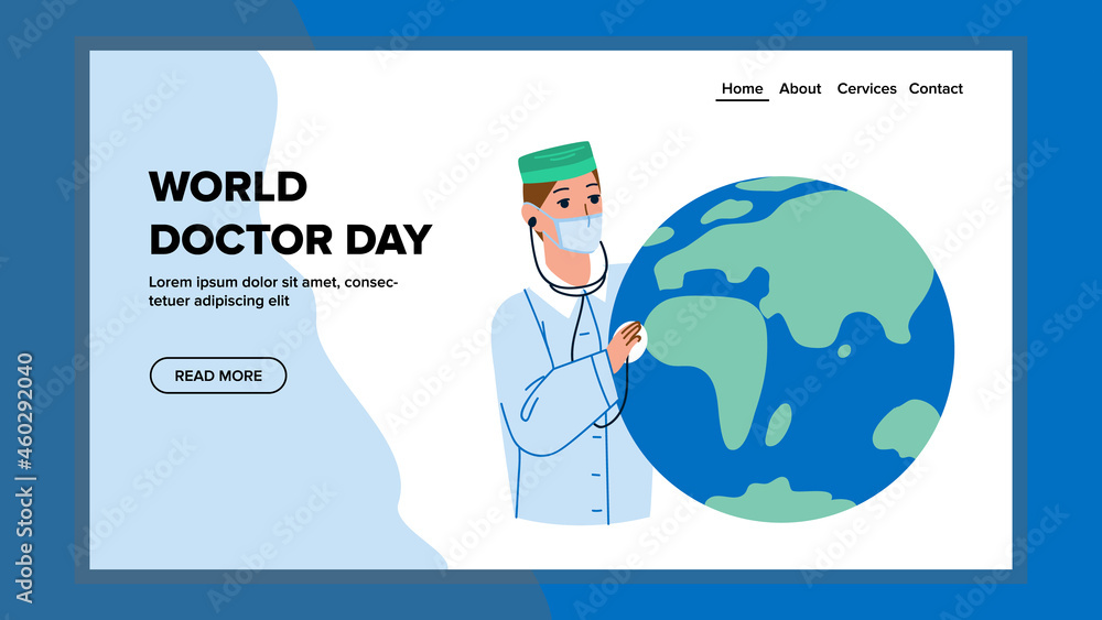 World Doctor Day Celebrate Hospital Worker Vector. Man In Medicine