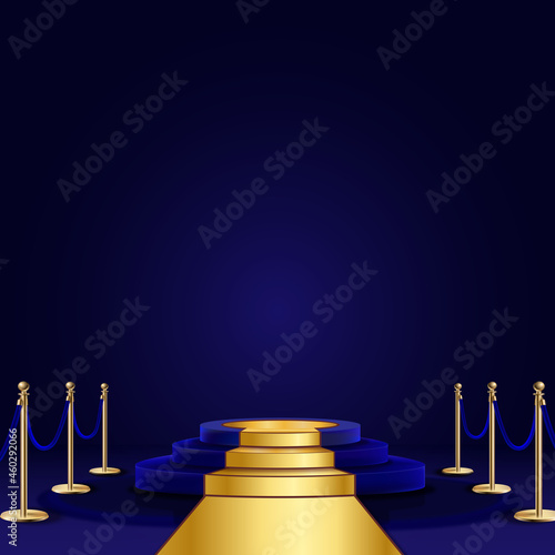 Dark blue stage with golden carpet on a blue background