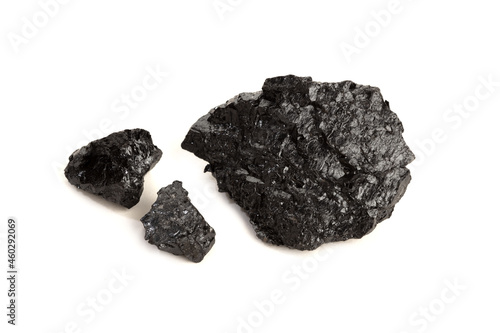Bituminous coal isolated on white background. Black coal photo