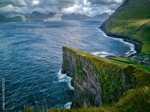 Top view wide gigapan of Gjogv gorge in Faroe Islands photo