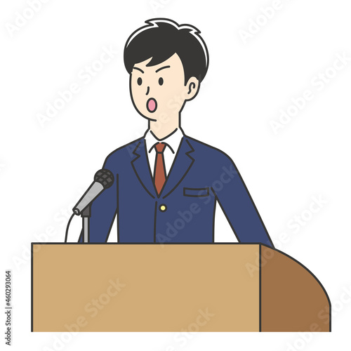 登壇で演説する男子高校生