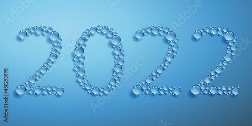 arte de vœux sur le thème de l’environnement et du développement durable avec le concept des gouttes d’eau formant l’année 2022.