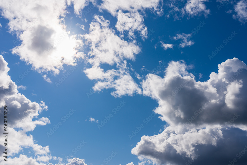 Fototapeta premium White clouds. perfect blue sky.Dramatic sky with stormy clouds.Deep blue heaven sky.