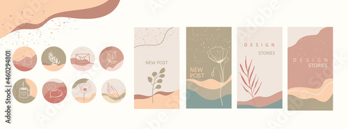 Social media stories and post templates set. Vector highlight covers or icons...