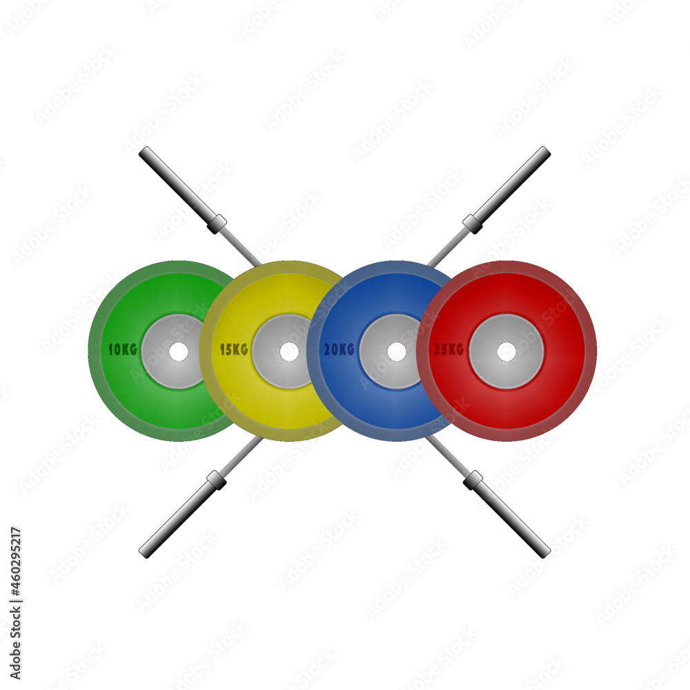Competition weightlifting plates and barbell Competition weightlifting plates and barbell