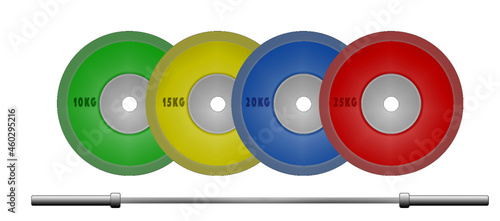 Competition weightlifting plates and barbell 