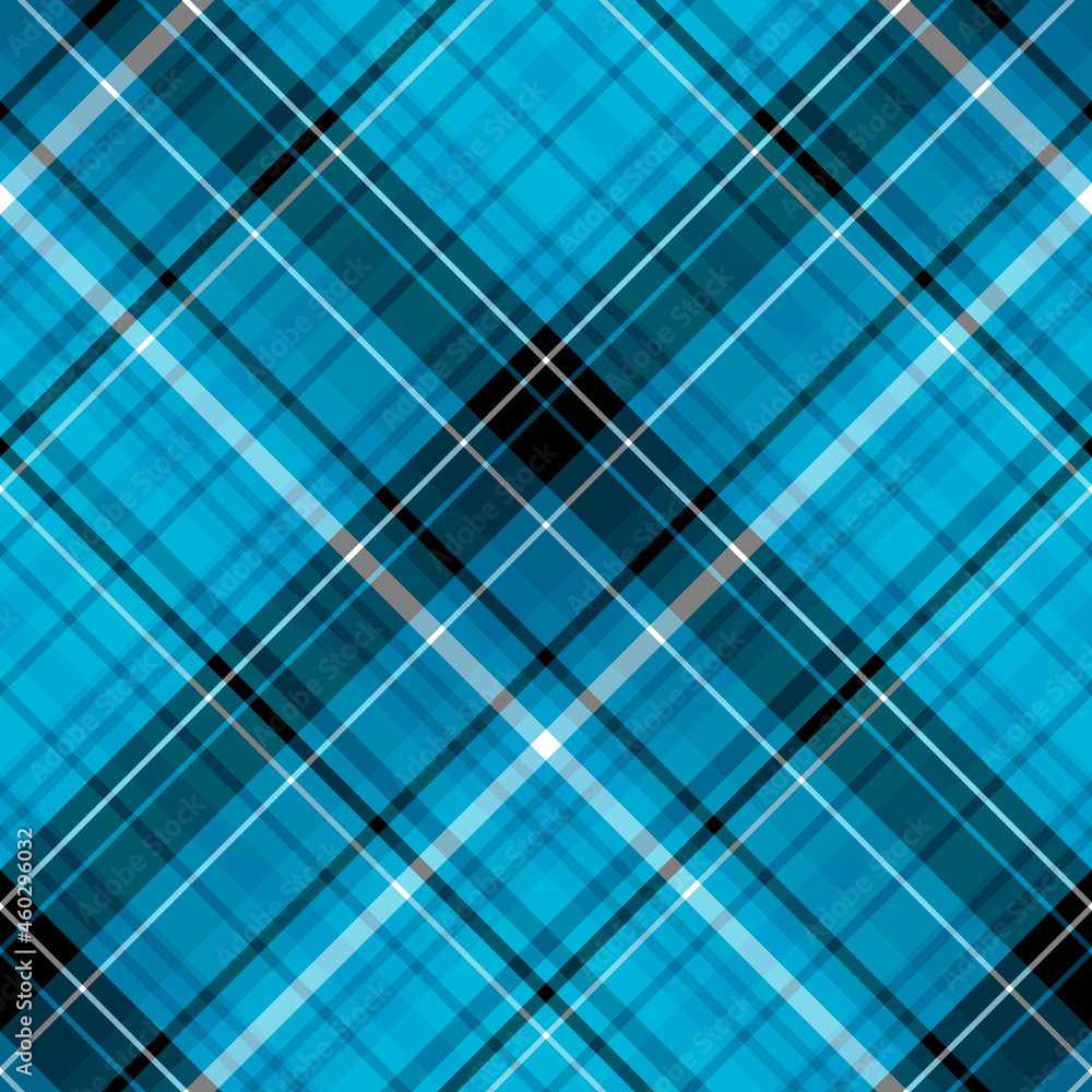 Seamless pattern in bright blue, white and black colors for plaid, fabric, textile, clothes, tablecloth and other things. Vector image. 2 Seamless pattern in bright blue, white and black colors for plaid, fabric, textile, clothes, tablecloth and other things. Vector image. 2