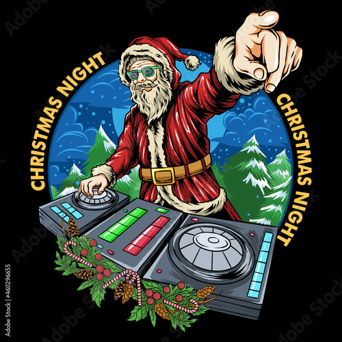 santa claus DJ christmas party in the club music party christmas eve