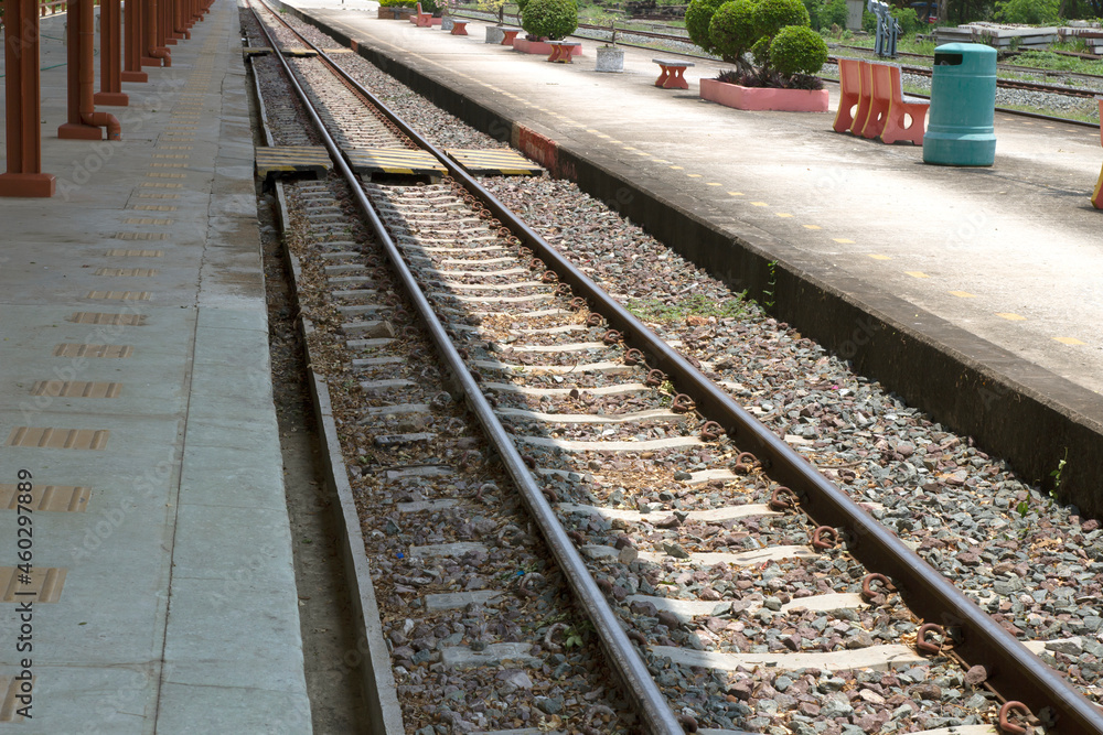 Railway tracks at a station in Thailand
