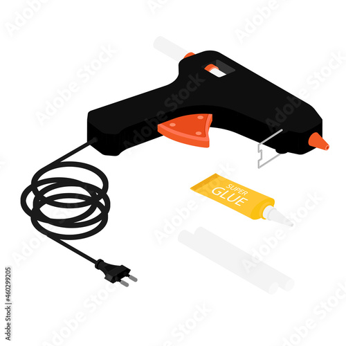 Electric hot glue gun isolated on white background isometric view. Vector